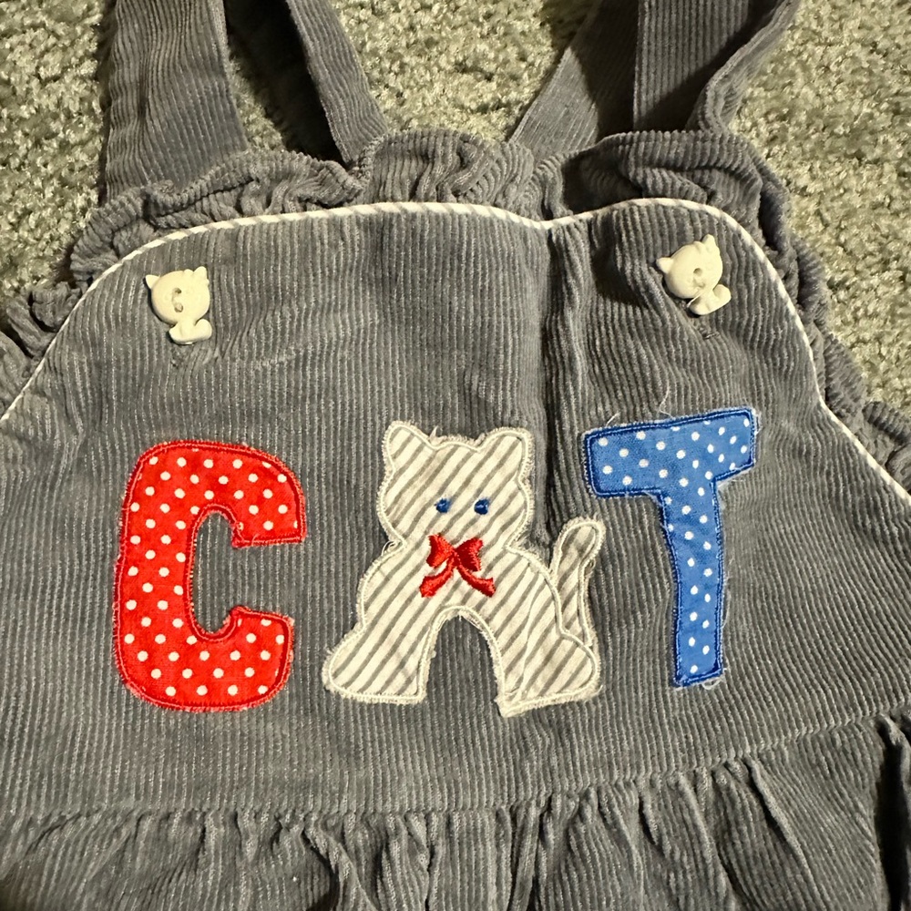 VTG 80s Corduroy Overalls CAT with cat buttons girls 2T Tiny Tots Original